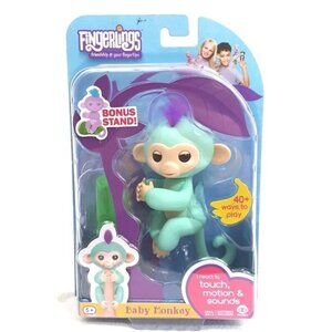 WowWee Fingerlings Interactive Baby Monkey Zoe Turquoise 2016 With Stand 5" NEW